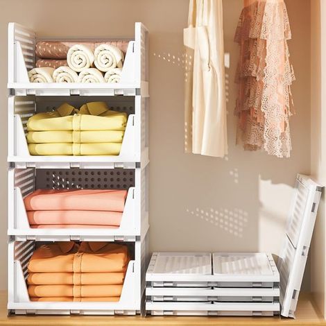 Aufbewahrungsbox für Kleiderschrank，Stapelbare Schubladenbox，faltbares Aufbewahrungssystem，Spielzeugaufbewahrungsbox，Weiß，33 x 43 x 25 cm