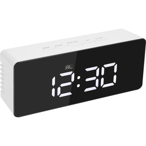 Horloge Murale Numérique - Réveil Avec Affichage Température Et Veilleuse LED - Miroir Cosmétique - Alimentation USB Ou Piles AAA - 14 x 5,5 x 3,6 cm (1/5)