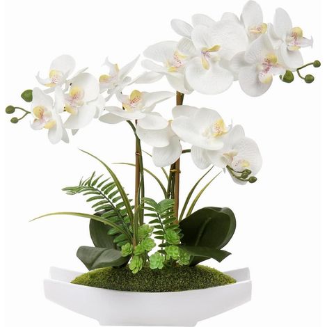 Künstliche Orchidee Phalaenopsis mit 3 Stielen, 38cm, Weiß/Rosa/Violett, im Topf (1/5)