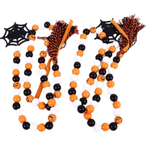 Pompon décoratif d'Halloween en corde de coton, perles et perles de bois colorées, pendentif décoratif d'Halloween (1/5)
