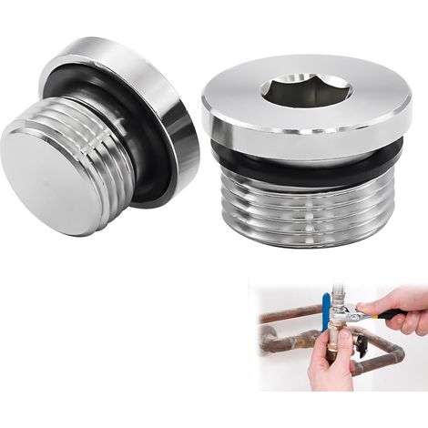 2 Pcs 1/2 Bouchon Obturateur avec Scellage Caoutchouc Anneau Filetage Hex Tête Bouchon Tuyau 1/2 Pouce Adapté À L'Étanchéité des Tuyaux Accessoires Tuyauterie (Argent) (1/5)