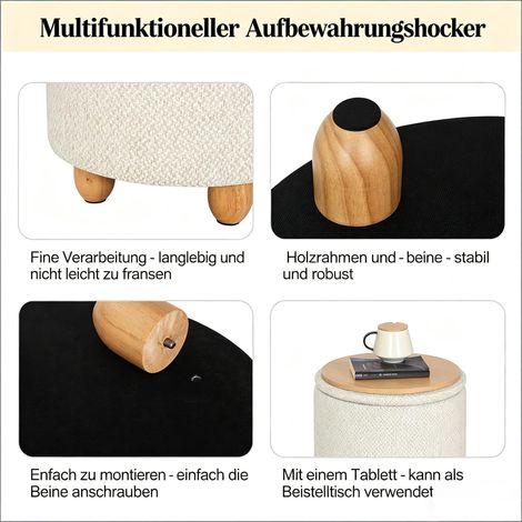 Tabouret de rangement pratique, pouf rond, repose-pieds pour chaussures, marchepied bas (uniquement tabouret à chaussures) (1/5)