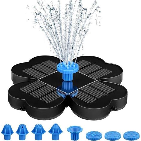 Fontaine solaire à 8 modes de jet, fontaine flottante pour bain d'oiseaux avec système de filtration et 4 tiges de fixation – Idéale pour piscines, bassins et décoration extérieure. (1/5)