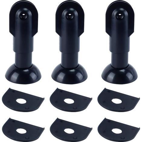 Lot de 3 pieds de support pour cloison de WC, hauteur 10 cm, épaisseur 150 x 68 mm, plastique noir, compatibles avec les panneaux de bois de 12 à 18 mm. (1/5)