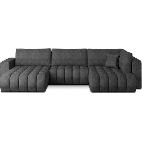 Canapé d'angle BONITA convertible 6 places gris foncé effet marbré – gauche – 350x175cm (1/3)