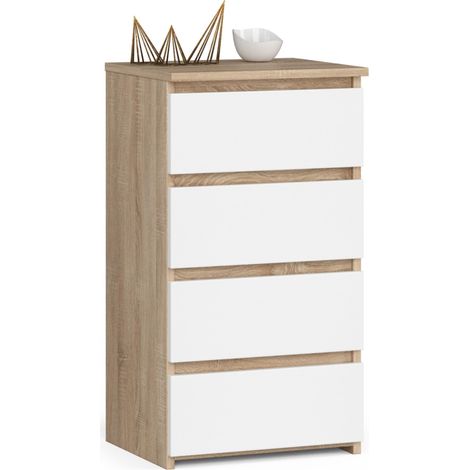 Cassettiera AKORD CL4 Cassettiera Sonoma Quercia 40 cm 4 cassetti inserto frontale Bianco 40x35x74 cm