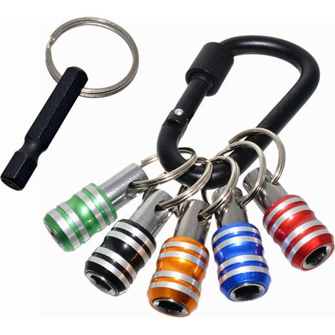 Ensemble de 6 porte-embouts avec mousqueton noir et adaptateur mâle hexagonal (tige hexagonale 1/4"). Porte-embout magnétique. Porte-embout de tournevis. (1/5)