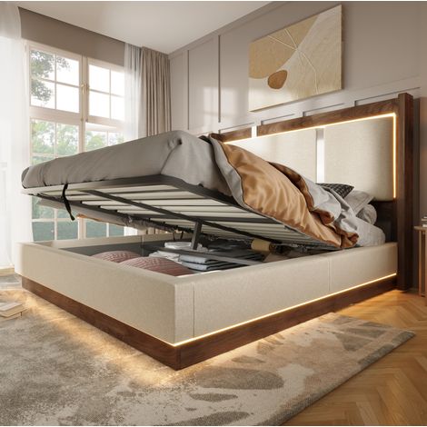 Letto matrimoniale contenitore LED 180x200 beige DESVIAE (1/5)
