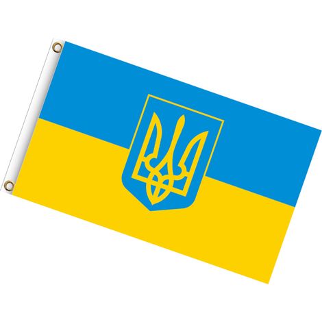 Bandera ucraniana de 90x150cm, azul y amarilla, para decoración exterior de casas, patios y jardines, poliéster, 2 cremones. (1/5)