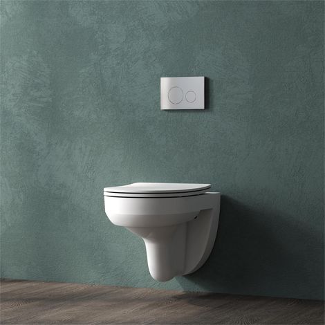Bathroom Rimless Wall Hung Toilet Round UF Slim Soft Close Seat WC White Ceramic (1/5)