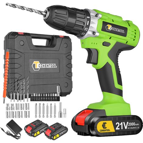 Perceuse Sans Fil CONENTOOL - 21V avec 2 Batteries 2000mAh, 45N·m, 25+1 Réglages de Couple, 36 Accessoires Compris pour Bricolage et Travaux Domestiques (1/5)