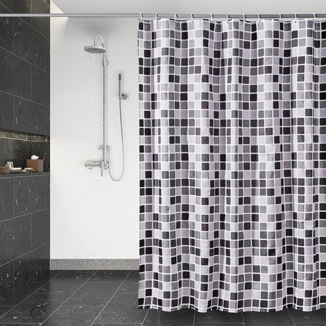 Schnelltrocknender Duschvorhang, maschinenwaschbar, wasserdichter Duschvorhang aus Polyestergewebe, halbtransparente Badezimmervorhänge mit 12 Haken, 180 x 200 cm, Mosaik