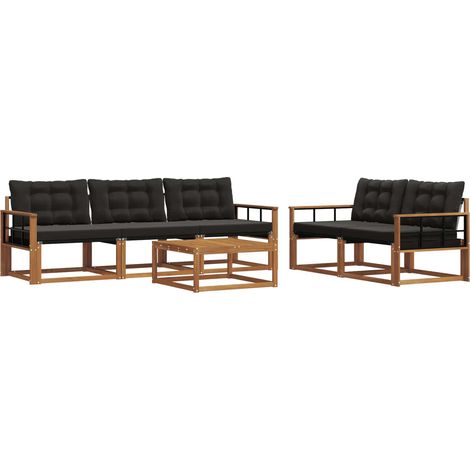Outdoor Sofa Set with Cushion 6 pcs Natural and Black vidaXL