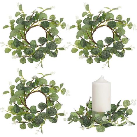 4 couronnes de bougies, anneaux de bougies, petites couronnes d'eucalyptus, anneaux de bougies-15.00X15.00X2.00CM-Green (1/3)