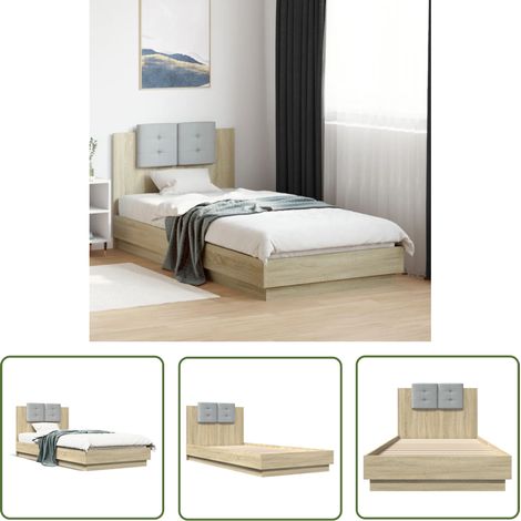 The Living Store Bettgestell mit Kopfteil Sonoma-Eiche 90x200 cm Holzwerkstoff - Bettes - Doppelbetten - Bettkopfteile - Holzrahmen - Lattenrost (1/5)
