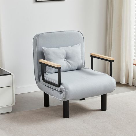 4 in 1 Folding Sofa Bed Convertible Lounge Sleeper Chair with Adjustable Backrest and Large Cushion, Sleeper Recliner Armchair for Living Room, Bedroom, Guest Room, ( SINGLE LIGHT GREY)