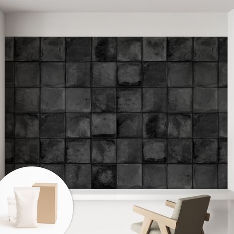 Papier peint intissé pour salon chambre à coucher peint imprimé Installation facile - Colle incluse gratuite Carreaux gris 152x104 cm (1/5)