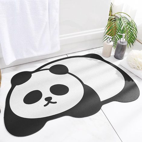 Tapis de porte de toilettes à motif panda mignon, 50 x 80 cm, absorbant et à séchage rapide. Idéal pour la salle de bain. (1/3)