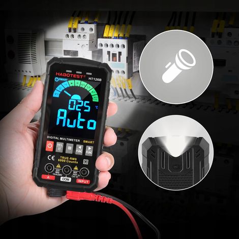 Multímetro digital universal NCV RMS, prueba en vivo, termopar, temperatura, linterna LED (1/5)