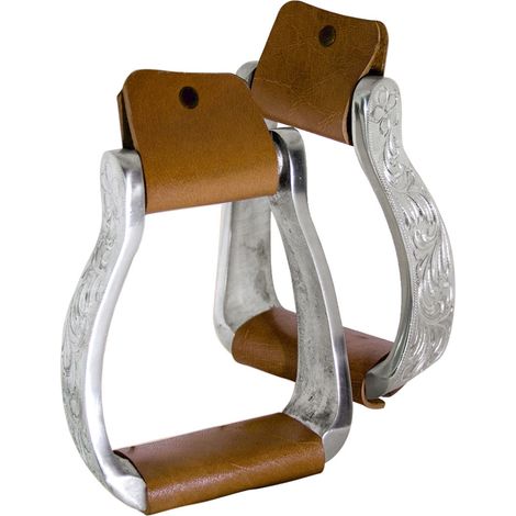Staffe western roping in alluminio decorazione flower e pedana cuoio