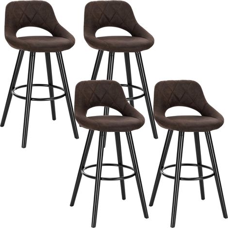 WOLTU 4X Taburetes de Bar con Respaldo Sillas de Cocina Juego de 4 Taburetes Altos Cocina Marco de Madera Maciza Tela Silla de Diseño Madera Marrone Oscuro (1/5)