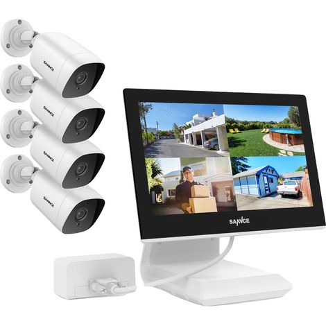 Système de Caméra de Sécurité, Moniteur LCD 10,1", Vision Nocturne Full HD 1080P, 4PCS 0TB (1/2)