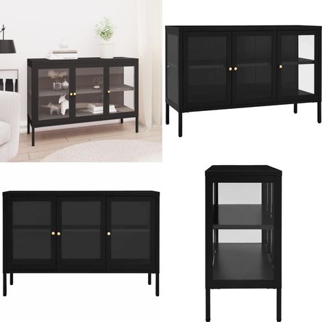 Sideboard Schwarz 70x35x70 cm Stahl und Glas - Schreibtisch - Sideboard - Wohnzimmermöbel - Schwarz - Metallregal - Home & Living (1/5)