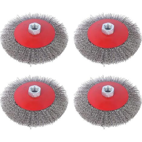 Lot de 4 brosses métalliques meuleuse d'angle : M14 Brosse en acier Visseuse sans fil 125 mm Brosse métallique Flex Brosse à pot Perceuse pour métal et pierre, pour nettoyer, détartrer, dérouiller (1/5)