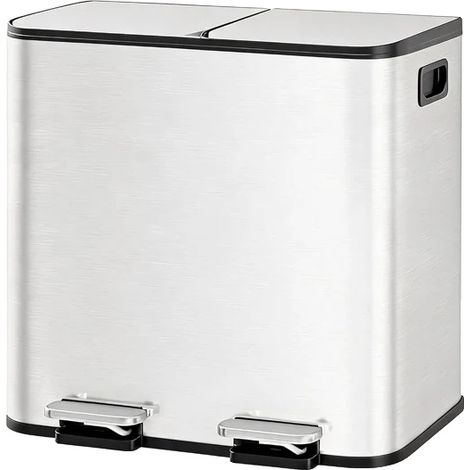 Poubelle de cuisine, double compartiment, fonctionnement sans les mains, BLANC (1/2)