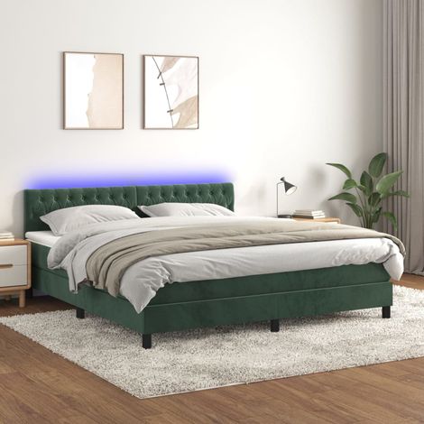 Boxspringbett mit Matratze & LED Dunkelgrün 160x200 cm Samt vidaXL