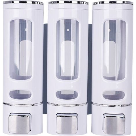 Dispensador de jabón de pared de 400 ml x 3, dispensador de champú y gel de ducha, dispensador de jabón de ducha doble, dispensador manual de jabón líquido de pared, dispensador de desinfectante de ma (1/4)