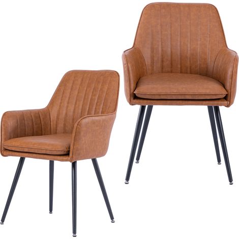 Lot de 2 chaises de salle à manger en tissu avec accoudoirs et pieds métalliques noirs laqués (1/5)