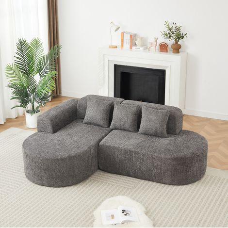 Canapé d'angle 222 x 157 x 73 cm en chenille anthracite, méridienne à gauche (1/5)