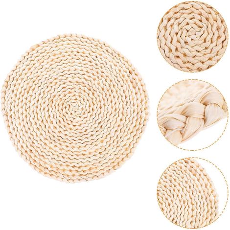 Sets de table ronds en fibres naturelles tressées, résistants à la chaleur, couleur kaki, lot de 1 (1/5)