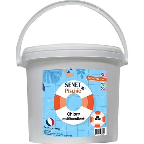 Chlore multifonctions désinfectant, galet de 250 g - Seau de 10 Kg - SENET Piscine