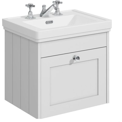 Balterley Butterton 500mm Wall Hung 1 Drawer Unit with Classic Basin 3 Tap Hole - Satin White (1/4)