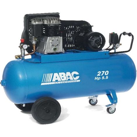 Abac – Compresseur à pistons bi-étagés 400V Tri 270L 41m3/h 5.5CV – Débit élevé 41m3/h – Pression 11 bar – Applications professionnelles