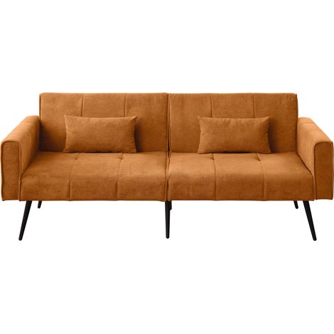 Divano letto futon imbottito arancione in tessuto, pieghevole, 3 posti, MODENUIT (1/5)
