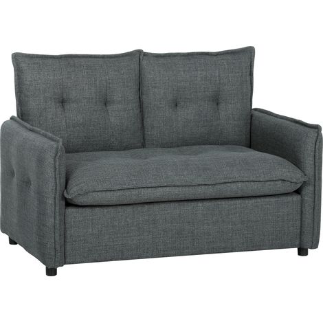 Modernes 2-Sitzer-Sofa 131 cm, gepolsterte Sitzfläche mit Federkernkissen, dunkelgrauer Leinenbezug für das Wohnzimmer.