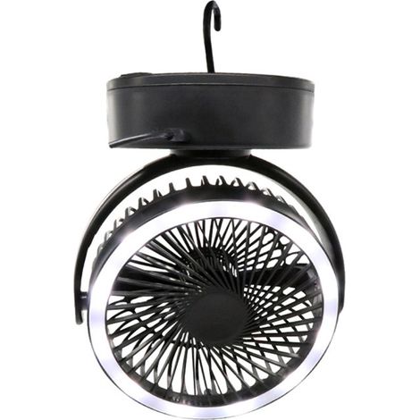 1 Ventilateur de table, rotation 360°, 3 vitesses, lumière LED, batterie 5000 mAh, USB-C, pour camping, voiture, bureau (1/5)