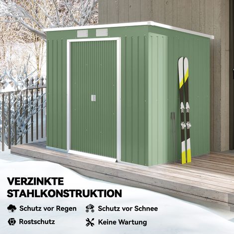 Abri de jardin en acier galvanisé vert, 213x130x159 cm, avec fenêtres d'aération et portes coulissantes (1/5)