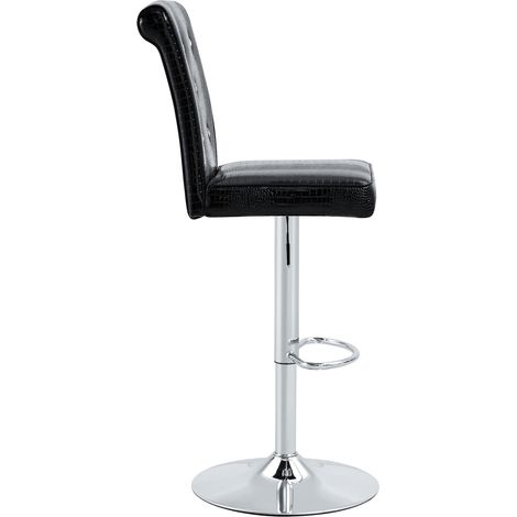 Lot de 4 chaises de bar noires style vintage en cuir synthétique effet crocodile avec fermoirs en cristal (1/5)