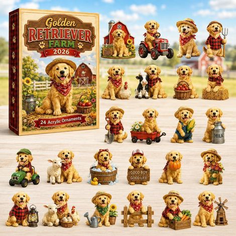 Golden retriever à la ferme calendrier avent 2026 2D