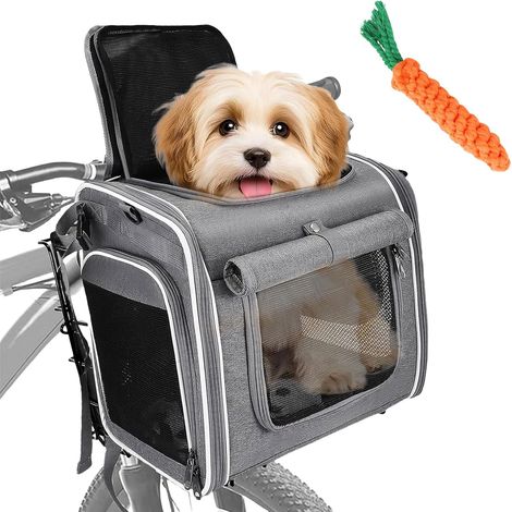 Panier de vélo Avant pour Chien, 4 en 1 Panier de vélo pour Petite 4 Portes Ouvertes, 4 fenêtres en Maille, avec Coussin,Imperméable, Idéal Panier Velo pour Petits Chiens, Chats jusqu'à 8KG (1/5)