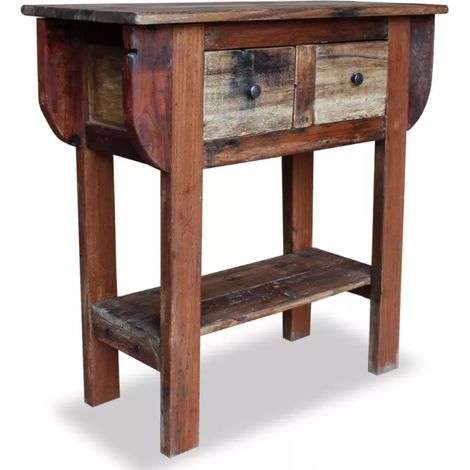 Console 2 tiroirs 1 étagère bois massif recyclé Moust (1/5)