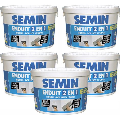 Lot de 5 enduits 2 en 1 multifonctions Semin - joint et lissage de la plaque de plâtre - intérieur - seau de 7 kg