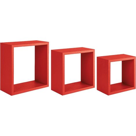 Étagère Décoration Murale - Salon, Chambre, Bureau - MDF, Rouge 35 X 35 X 15,5/30 X 30 X 15,5/25 X 25 X 15,5 (1/3)