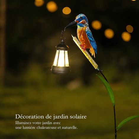 Lanterne solaire martin-pêcheur mangeoire en fer forgé pour jardin réf 7543 25,5 × 17,5 × 7,5 cm 350 g – Livraison gratuite