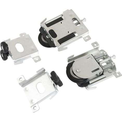 2 pièces Roulette Porte Coulissante placard, pour porte de garde-robe,rouleaux,armoire Runners Guides,guides avec tampon amortisseur, en argent (1/5)