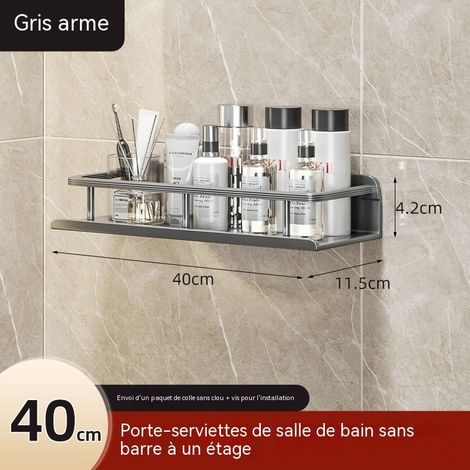Support mural pour toilette 40 cm avec rebord anti chute, rangement par ventouse pour salle de bain
